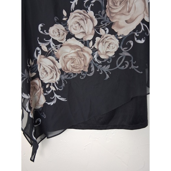 Floral Mesh Overlay‎ Blouse Batwing Cold Shoulder Asymmetrical Hem Size 2X Fairy - Picture 3 of 9